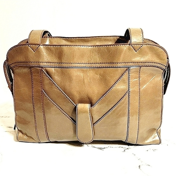 Unique HOBO Large Rare Taupe/Brown Leather Satchel with Wanderlust Lining - Picture 7 of 10